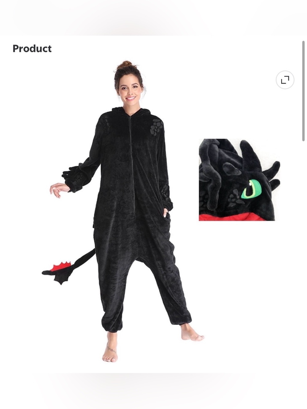BLACK Hooded toothless onesie dragon costume XL